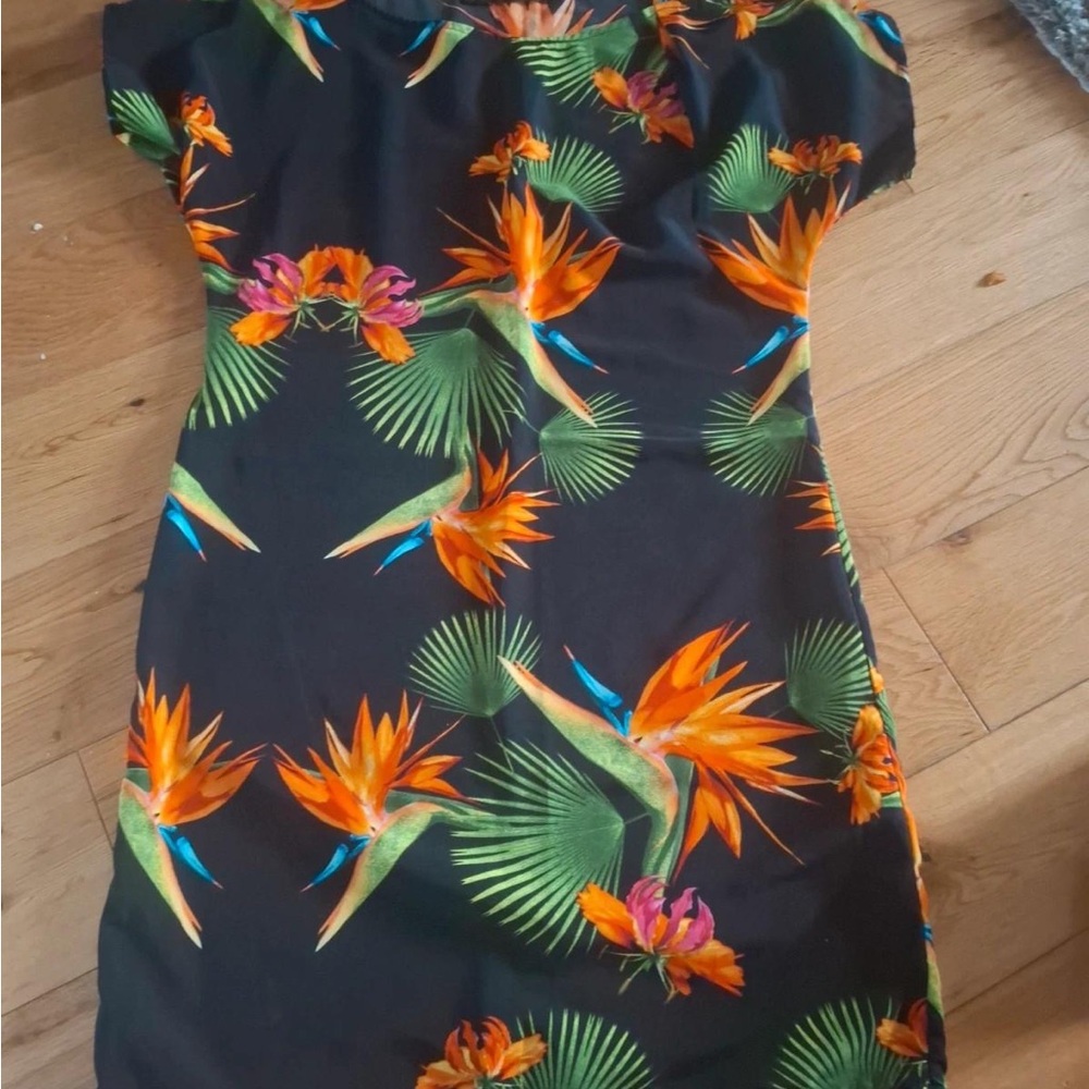 Next Black Dress with Orange and Green Floral Print